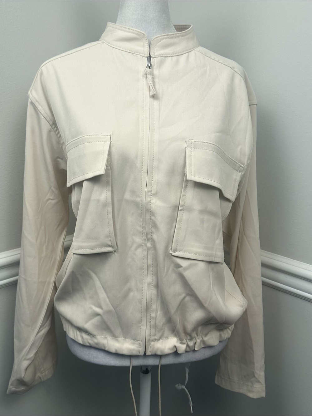 Max Studio Cream Utility Zip Jacket S